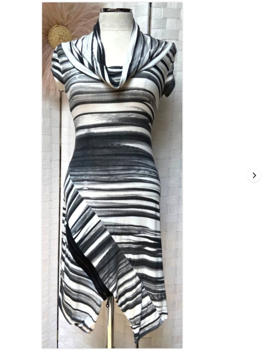 Matti Mamane Black & White Striped Asymmetrical Zip Dress Size XS
